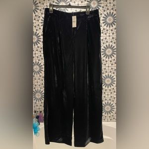 NWT Loft Black Velvet Wide Leg Trousers